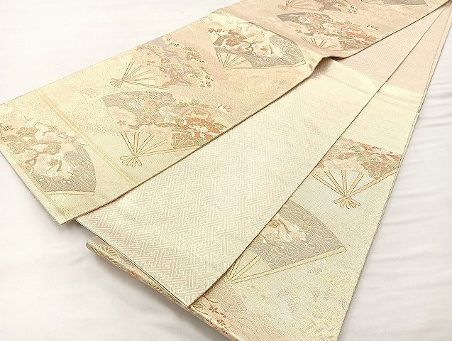 平和屋着物●本佐賀錦　六通柄袋帯　扇面花文　金糸　正絹　逸品　BAAN2030if