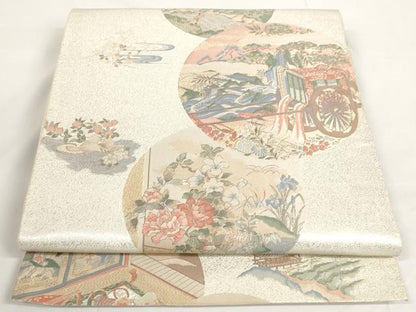 平和屋着物◎六通柄袋帯 御所車花丸文 金銀糸 正絹 逸品 AAAO6780st