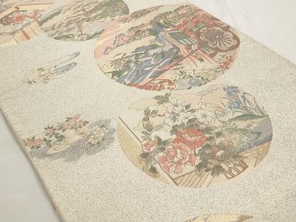 平和屋着物◎六通柄袋帯 御所車花丸文 金銀糸 正絹 逸品 AAAO6780st