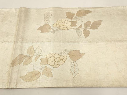 平和屋着物◎六通太鼓柄袋帯　芙蓉華螺鈿　草花文　銀糸　正絹　逸品　AAAO6770st