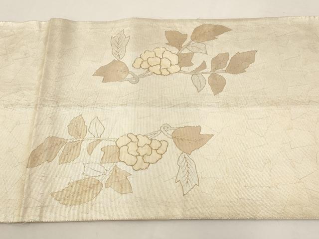 平和屋着物◎六通太鼓柄袋帯　芙蓉華螺鈿　草花文　銀糸　正絹　逸品　AAAO6770st