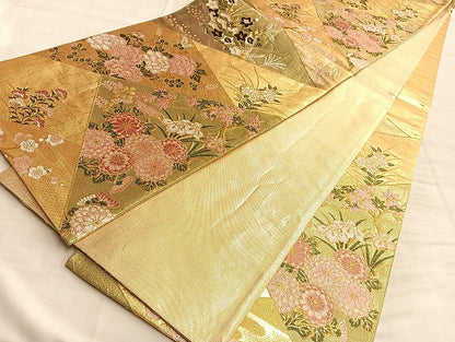 平和屋着物■六通柄袋帯 切嵌枝花文 金糸 正絹 逸品 BAAN0781du