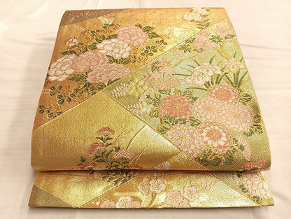 平和屋着物■六通柄袋帯 切嵌枝花文 金糸 正絹 逸品 BAAN0781du