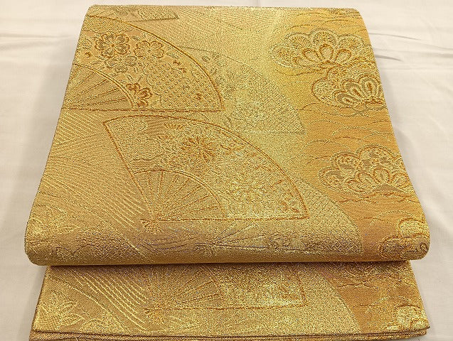 平和屋着物■佐賀錦　六通柄袋帯　扇面花文　金糸　正絹　逸品　BAAN5676ea