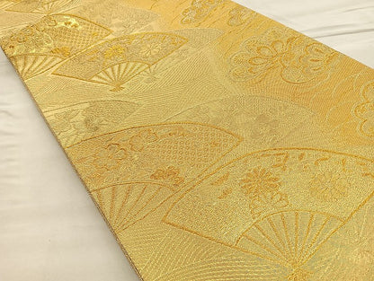 平和屋着物■佐賀錦　六通柄袋帯　扇面花文　金糸　正絹　逸品　BAAN5676ea