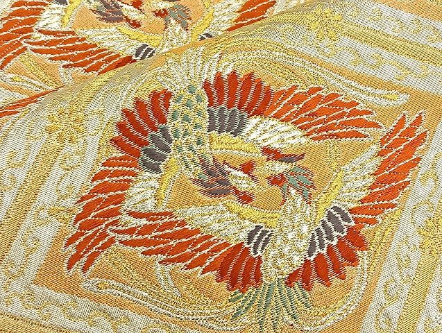 平和屋着物■六通柄袋帯 向かい鳳凰菱天井文 金銀糸 引箔 正絹 逸品 BAAN5456ea