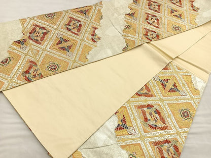 平和屋着物■六通柄袋帯 向かい鳳凰菱天井文 金銀糸 引箔 正絹 逸品 BAAN5456ea