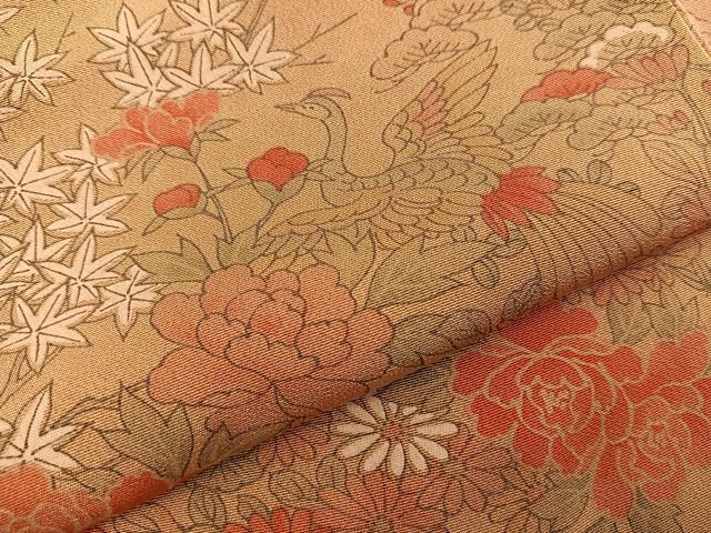 平和屋着物■上質な小紋　手描き　尾長鳥花文　正絹　逸品　未使用　BAAN0690gt