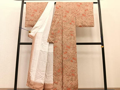 平和屋着物■上質な小紋　手描き　尾長鳥花文　正絹　逸品　未使用　BAAN0690gt