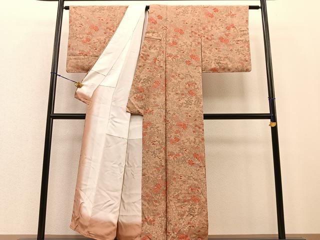 平和屋着物■上質な小紋　手描き　尾長鳥花文　正絹　逸品　未使用　BAAN0690gt
