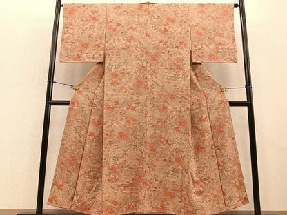 平和屋着物■上質な小紋　手描き　尾長鳥花文　正絹　逸品　未使用　BAAN0690gt