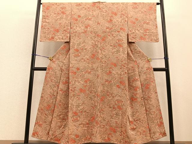 平和屋着物■上質な小紋　手描き　尾長鳥花文　正絹　逸品　未使用　BAAN0690gt