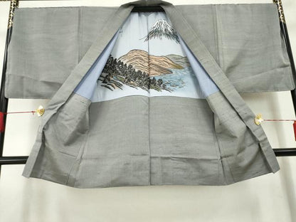 平和屋着物●男性　紬　アンサンブル　煤色　キングサイズ　正絹　逸品　未使用　AAAO1262ck