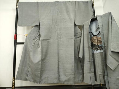 平和屋着物●男性　紬　アンサンブル　煤色　キングサイズ　正絹　逸品　未使用　AAAO1262ck