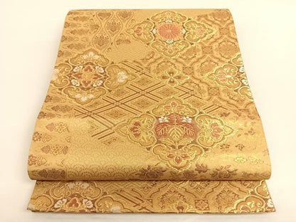 平和屋着物◎六通柄袋帯 彩箔華文 金糸 正絹 逸品 AAAO2969wt