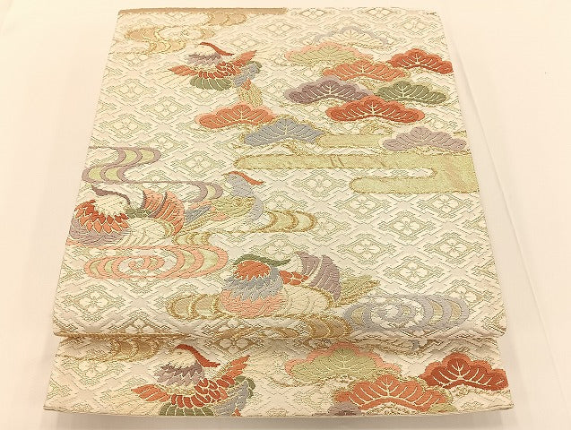 平和屋着物◎六通柄袋帯 唐織 吉祥鴛鴦文 金糸 正絹 逸品 AAAO7817ey