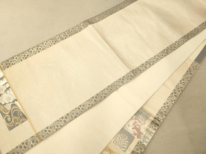 平和屋着物◎六通太鼓柄袋帯 色紙花鳥文 金糸 正絹 逸品 AAAO3845fw