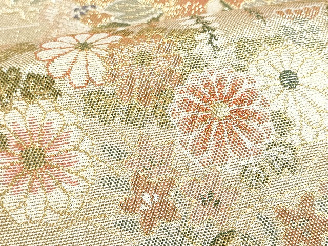 平和屋着物■佐賀錦 六通柄袋帯 地紙花鳥文 金糸 正絹 逸品 CAAL5394fb