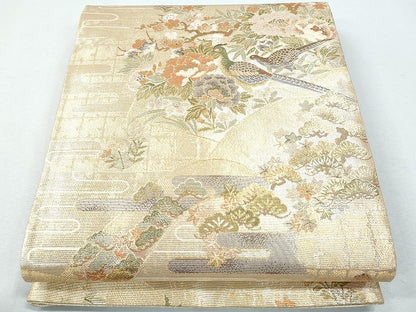 平和屋着物■佐賀錦 六通柄袋帯 地紙花鳥文 金糸 正絹 逸品 CAAL5394fb