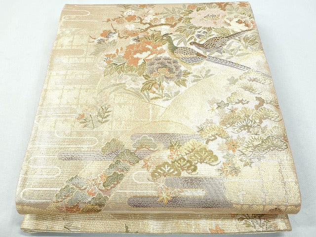 平和屋着物■佐賀錦 六通柄袋帯 地紙花鳥文 金糸 正絹 逸品 CAAL5394fb