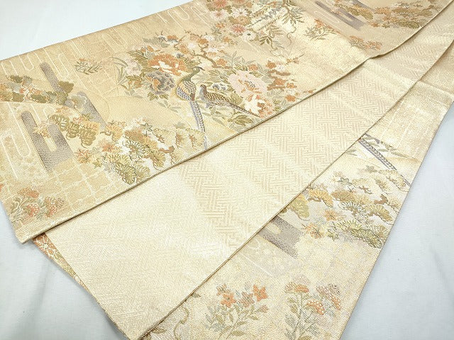 平和屋着物■佐賀錦 六通柄袋帯 地紙花鳥文 金糸 正絹 逸品 CAAL5394fb