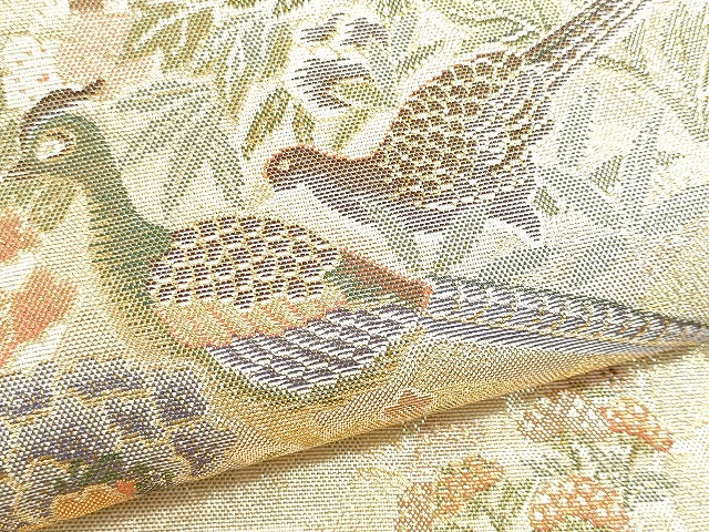 平和屋着物■佐賀錦 六通柄袋帯 地紙花鳥文 金糸 正絹 逸品 CAAL5394fb