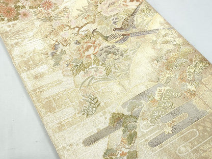 平和屋着物■佐賀錦 六通柄袋帯 地紙花鳥文 金糸 正絹 逸品 CAAL5394fb