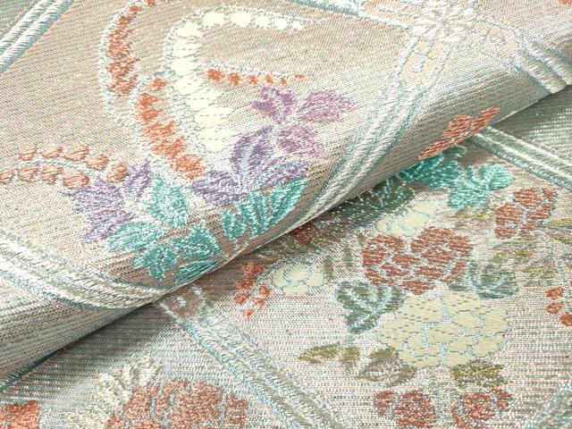平和屋着物●六通柄袋帯 佐賀綴 天井草花文 銀糸 正絹 逸品 DAAM2198fe