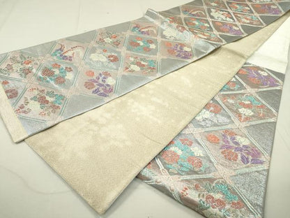 平和屋着物●六通柄袋帯 佐賀綴 天井草花文 銀糸 正絹 逸品 DAAM2198fe