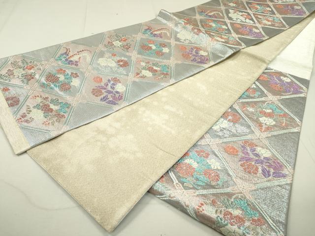 平和屋着物●六通柄袋帯 佐賀綴 天井草花文 銀糸 正絹 逸品 DAAM2198fe