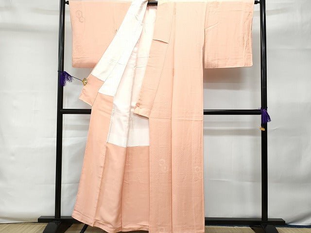 平和屋着物■上質な色無地　亀甲花地紋　珊瑚色　正絹　逸品　CAAL5591fb
