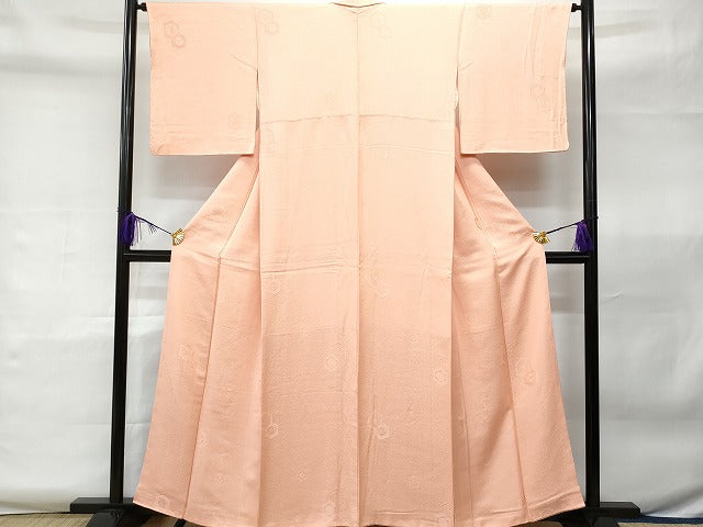 平和屋着物■上質な色無地　亀甲花地紋　珊瑚色　正絹　逸品　CAAL5591fb