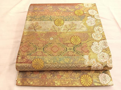 平和屋着物●六通柄袋帯 鳳凰横段秋草文 金糸 正絹 逸品 BAAL2863du