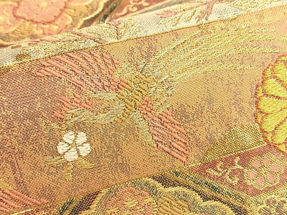 平和屋着物●六通柄袋帯 鳳凰横段秋草文 金糸 正絹 逸品 BAAL2863du