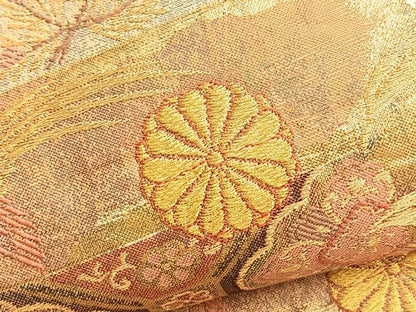 平和屋着物●六通柄袋帯 鳳凰横段秋草文 金糸 正絹 逸品 BAAL2863du