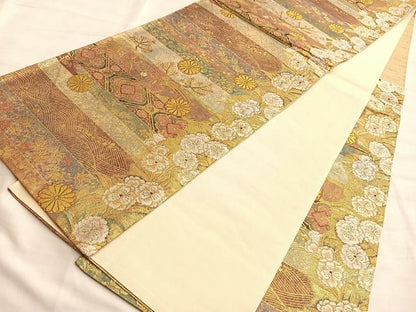 平和屋着物●六通柄袋帯 鳳凰横段秋草文 金糸 正絹 逸品 BAAL2863du