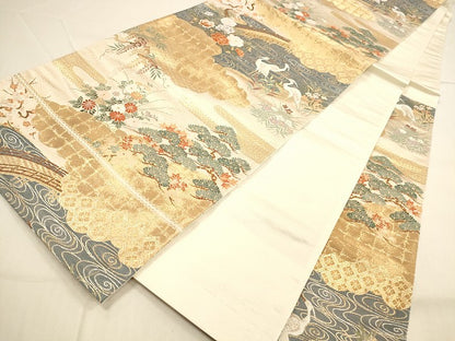平和屋着物◎六通柄袋帯　唐織　神泉白鷺図　金糸　正絹　逸品　DAAK7564xg