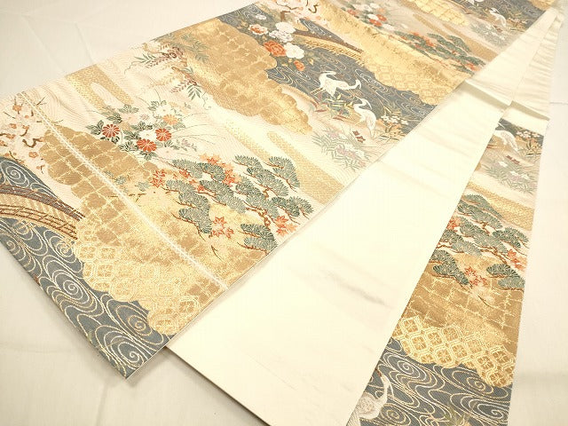 平和屋着物◎六通柄袋帯　唐織　神泉白鷺図　金糸　正絹　逸品　DAAK7564xg
