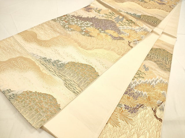 平和屋着物◎六通柄袋帯　唐織　九百錦　風景花文　純金二重箔　正絹　逸品　DAAK7562xg