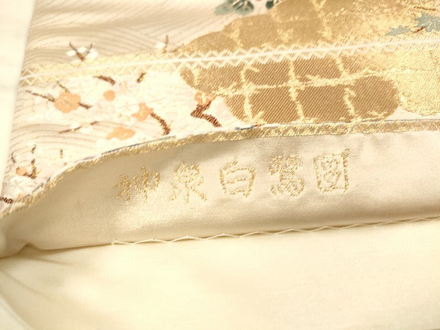 平和屋着物◎六通柄袋帯　唐織　神泉白鷺図　金糸　正絹　逸品　DAAK7564xg