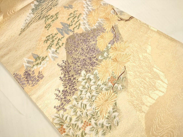 平和屋着物◎六通柄袋帯　唐織　九百錦　風景花文　純金二重箔　正絹　逸品　DAAK7562xg