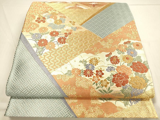 平和屋着物◎西陣　六通柄袋帯　唐織　吉祥花文　金糸　正絹　逸品　DAAK7565xg