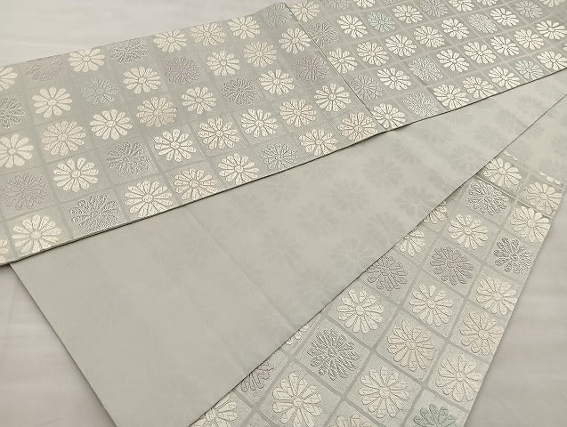 平和屋着物●六通柄袋帯 有職唐織 菊尽くし 銀糸 正絹 逸品 BAAO4265ea