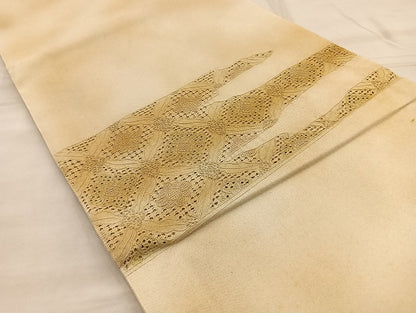平和屋着物●太鼓柄袋帯 スワトウ相良刺繍 七宝花文 金彩 正絹 逸品 BAAO4314ea
