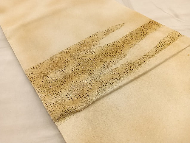 平和屋着物●太鼓柄袋帯 スワトウ相良刺繍 七宝花文 金彩 正絹 逸品 BAAO4314ea
