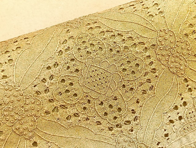 平和屋着物●太鼓柄袋帯 スワトウ相良刺繍 七宝花文 金彩 正絹 逸品 BAAO4314ea
