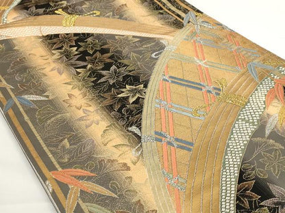 平和屋着物◎六通柄袋帯　籬楓文　金糸　正絹　逸品　AAAP5447st