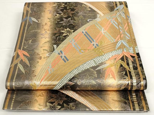 平和屋着物◎六通柄袋帯　籬楓文　金糸　正絹　逸品　AAAP5447st