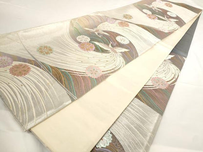 平和屋着物◎六通柄袋帯 花鳥文 金糸 正絹 逸品 AAAP5449st