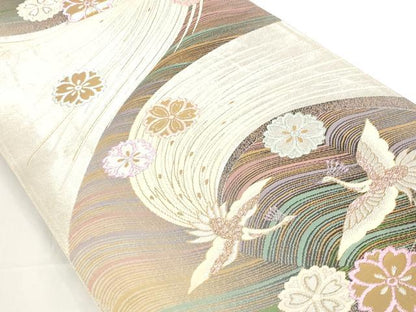 平和屋着物◎六通柄袋帯 花鳥文 金糸 正絹 逸品 AAAP5449st